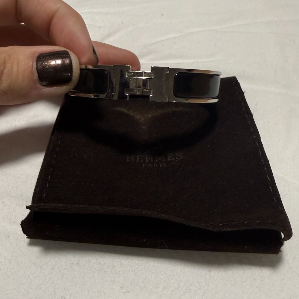 Black Hermès Clic H Bangle Bracelet
